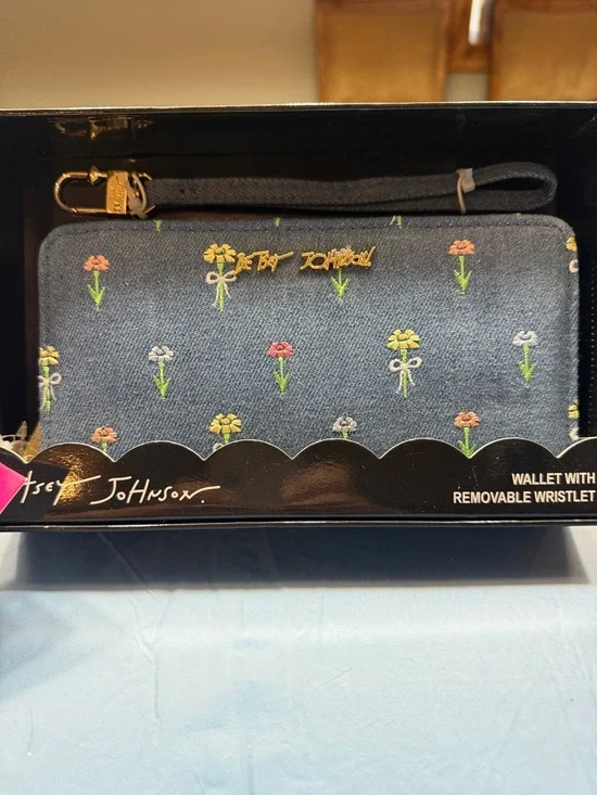 Betsey Johnson Denim Floral Wristlet Wallet - Blue - Picture 2 of 3
